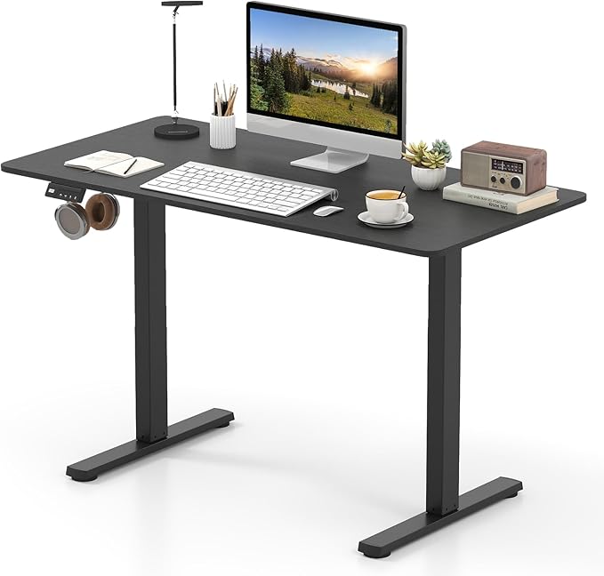 Tangkula 48 x 24 Electric Standing Desk Ergonomic Height Adjustable Sit to Stand Desk with LED Display &amp 2 Memory Height Settings Headphone Hook Home Office Desk (Black)