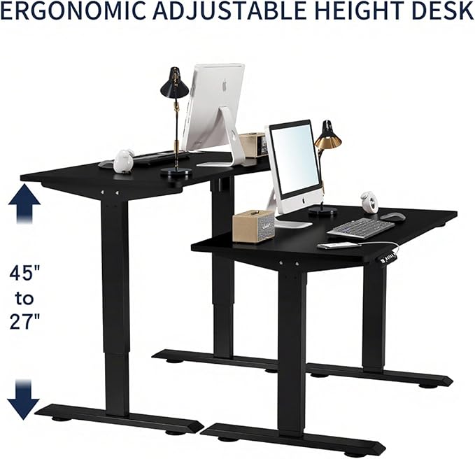 Anwick 2026 New 55 Electric Standing Desk Office Table &amp Sit Stand Up with Adjustable Height Rising Desks for Home Office USB LED 4 Programmable Memory Buttons (Black)