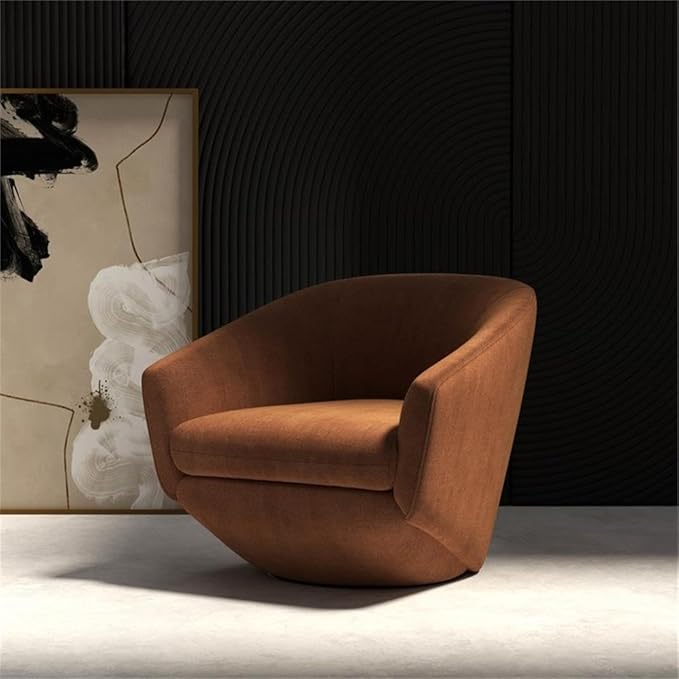 Pemberly Row Modern Upholstered Accent Swivel Chair Rust Finish 31.5 W x 31.5 D x 28 H 100% Woven Polyester Fabric Fully Padded Frame 360-Degree Swivel Cozy Living Room or Bedroom Seating