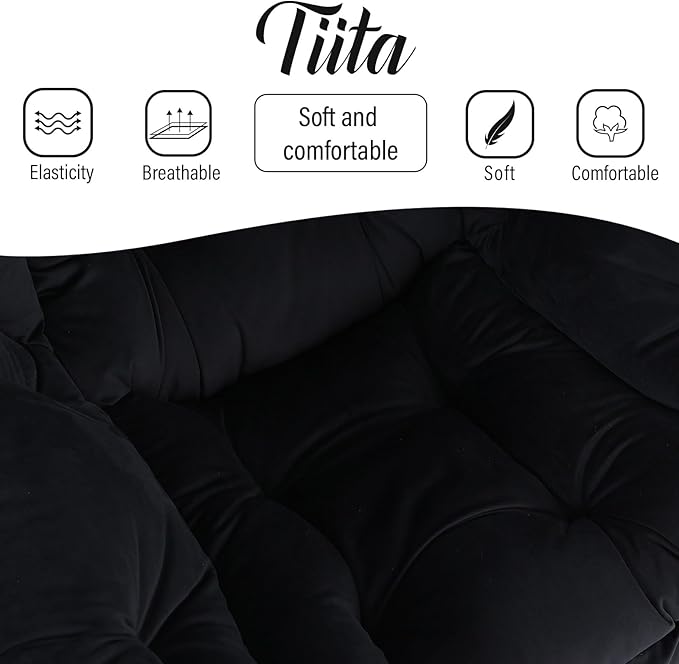 Tiita Lazy Chair Black Modern Large Accent Armchair Comfy Leisure Sofa Reading Chair for Bedroom Living Room Dorm Rooms Garden and Courtyard Black