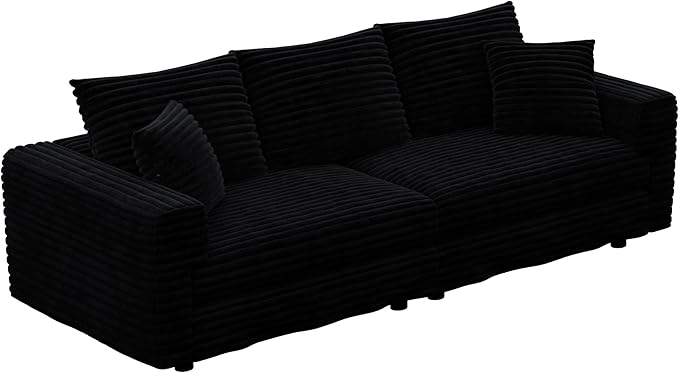 82.7 Oversized Cloud Couch Convertible 3 Deep Seat Upholstered Sofa Couch 2 in 1 Plush Corduroy Sofa with 5 Soft Pillows Modern Modular Sectional Couches for Living Room Apartment Black