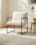 Karl home Modern Accent Chair Plush Fleece Upholstered Living Room Chair with Metal Frame Wooden Armrest Comfy Lounge Armchair for Living Room Bedroom Balcony Reading Room Creamy
