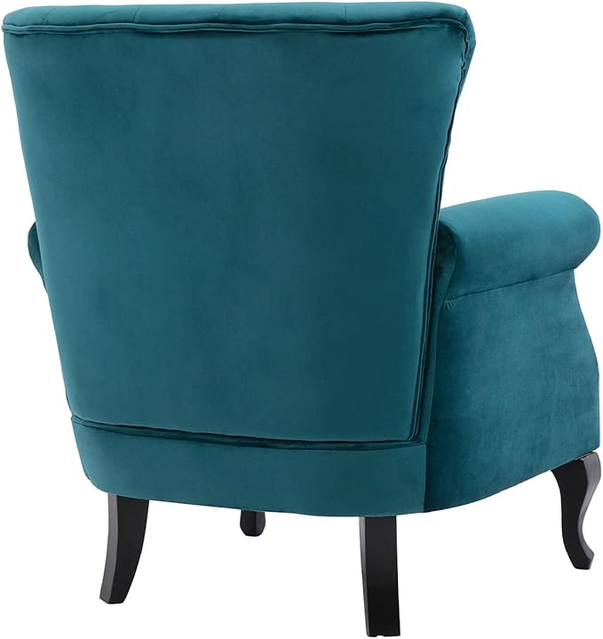 Mid Century Accent Chair Modern Button Tufted Armchair Wingback Club Chair Velvet Single Sofa Lounge Chair with Pillow for Living Room Bedroom Teal Blue