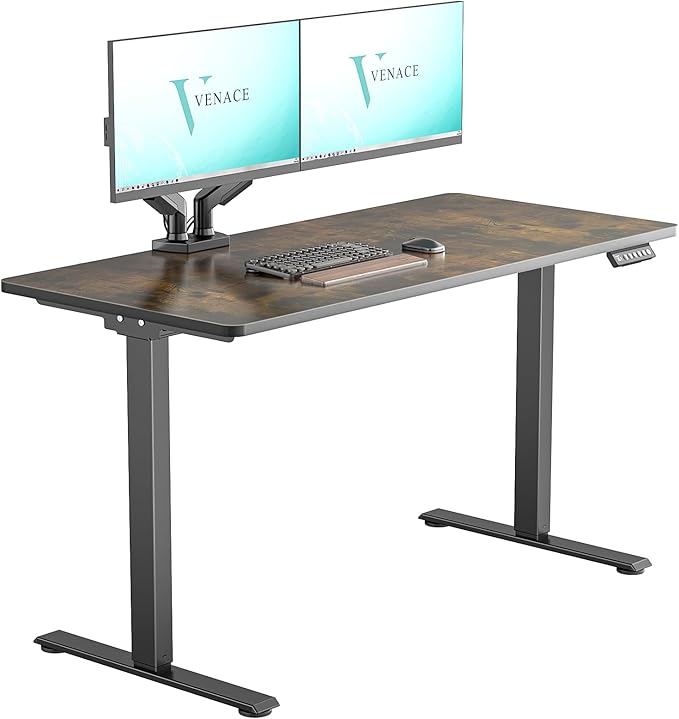 Dual Motor Electric Standing Desk with One Piece Desktop 48 x 24 Inch Adjustable Height Sit to Stand Up Desk for Home Office Work &amp Study Black Frame &amp Brown Desktop (2 Packages)