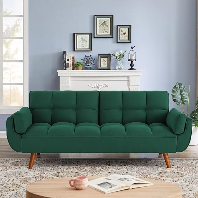 Convertible Sofa Bed Folding Loveseat Couch Modern Futon Recliner Sleeper with Adjustable Backrest Green