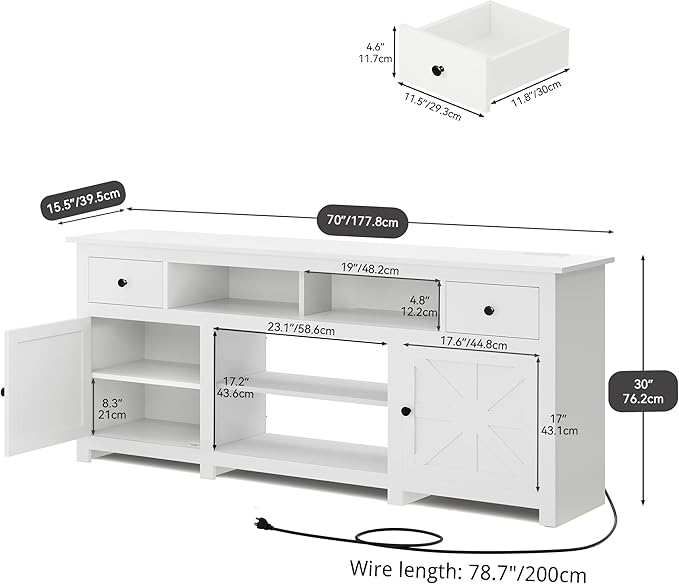 YITAHOME TV Stand for 75/80 Inch TV Entertainment Center TV Cabinet with Drawers and Power Outlet White TV Console for Living Room Furniture (70 Inch Lenght 30 Inch High)