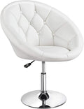 Yaheetech Adjustable Vanity Chair with Round Tufted Back Swivel Leather Salon Chair for Bedroom Living Room Office White