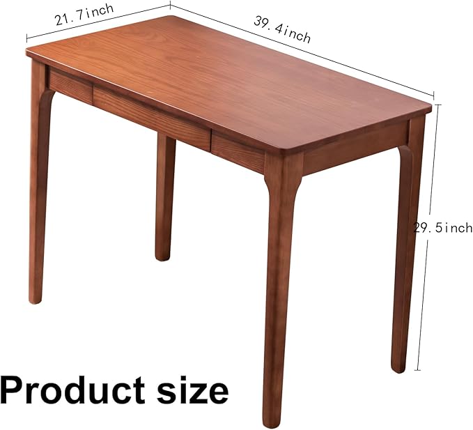 Solid Wood Desk with Drawers Home Office Desk for Small Spaces Gaming Work Study Desk Student PC Desk for Bedroom Easy to Assemble (Cherry Color 39.4 inch)
