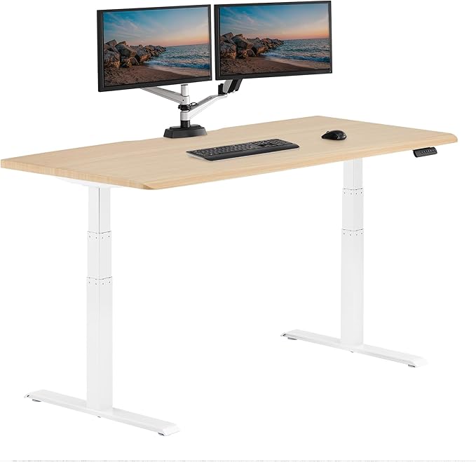 Vari ComfortEdge 72x30 Inch Electric Standing Desk – Height Adjustable Large Office Sit Stand VariDesk with Sloped Edge Memory Presets 180 LB Capacity + Tool-Free Assembly (Light Wood)