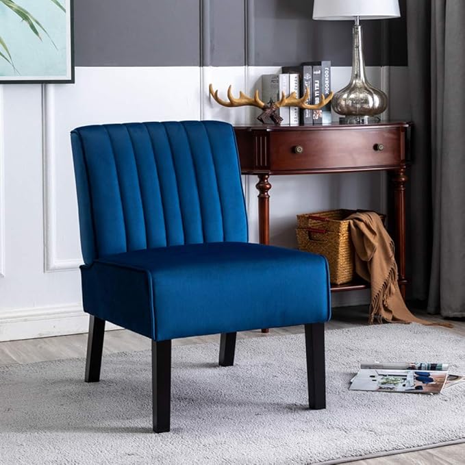 Reese Mid Century Modern Accent Chairs Set of 2 with Minimalist Design Elegant Velvet Upholstery and Solid Wood Legs Ideal for Living Room or Bedroom Dark Blue