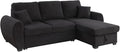 Lilola Home Veronica 95-inch Black Teddy Fleece Reversible Sleeper Sectional Sofa with Storage Chaise – Pull-Out Bed 2 Throw Pillows Pocket Coil Seating Modern L-Shape Couch