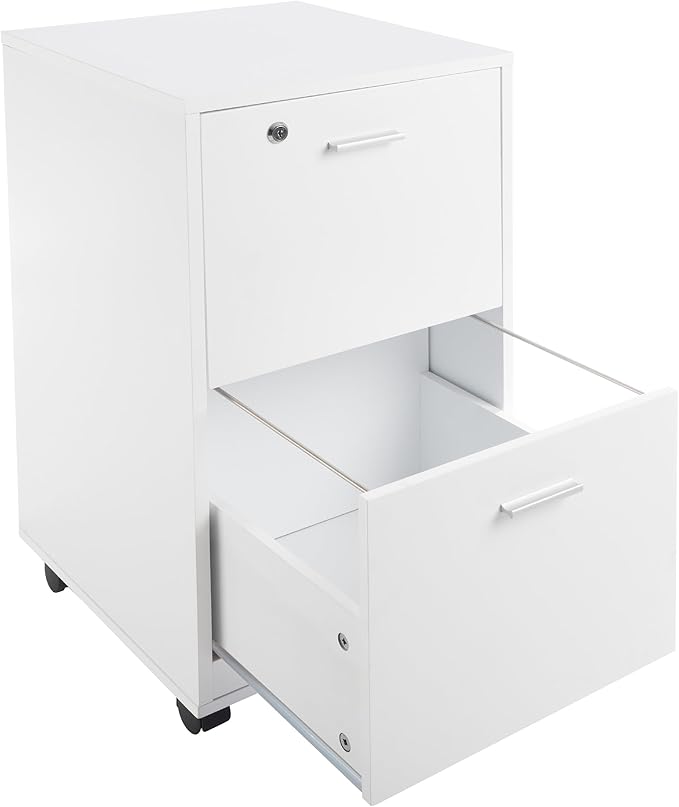 Lavish Home File Cabinet - 2-Drawer Cabinet with Lock and Deep Drawer Storage - Rolling Filing Cabinet for Under The Desk Home or Office (White)