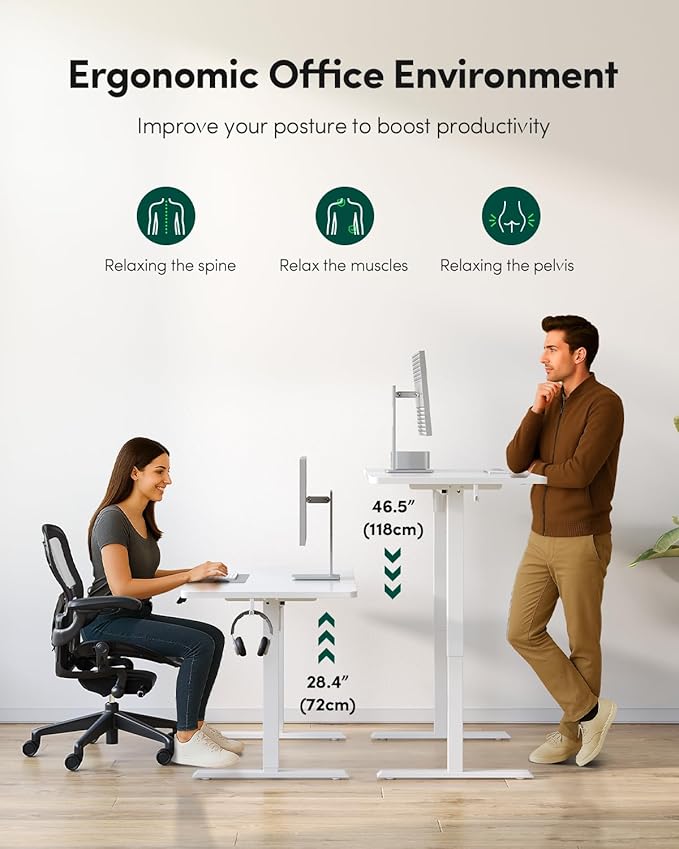 CubiCubi 32 x 20 Small One-Piece Standing Desk Adjustable Height Electric Computer Home Office Sit Stand up Workstation with 4 Memory Presets Headphone Hook White