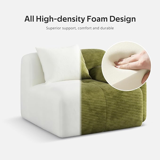 Modern L-Shaped Modular Sectional Sofa for Living RoomOversized 3-Seater Couch with Deep Seat and Movable Ottoman – No AssemblyComfortable Corduroy Fabric Boneless Sofa (Green)