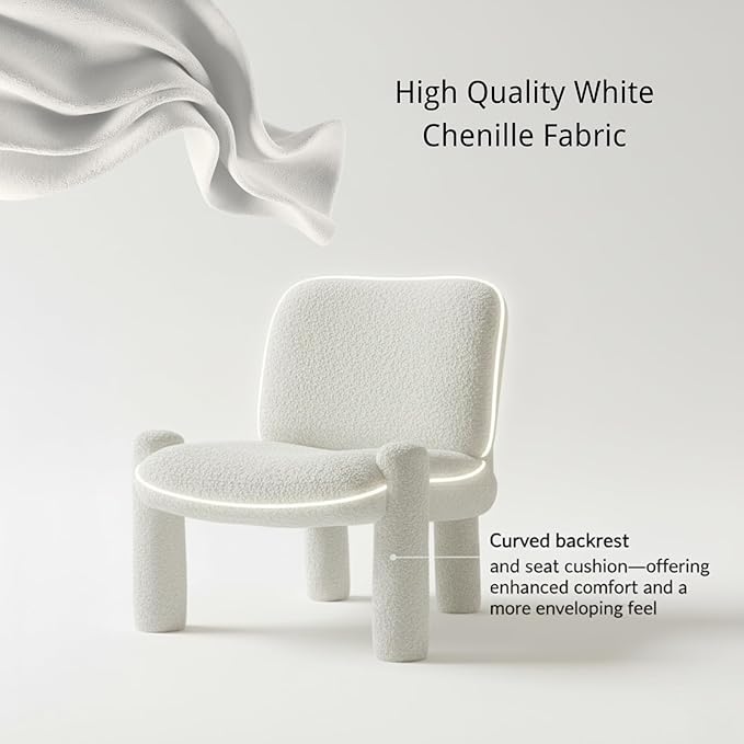 HNY Modern Accent Living Room Chair Beige Boucle Reading Chair Armless Lounge Chair Comfy Barrel Chair Sherpa Cloud Chair with Wood Frame for Living Room Small Spaces Bedroom Apartment