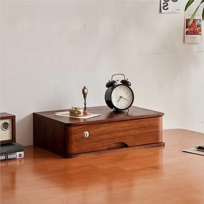 Wooden File Cabinet/Desktop Storage Cabinet - Desktop Storage Box with Drawers - Desktop File Cabinet Organizers 1 Tier with Lock Flat File Cabinet Storage Desktop Drawer Cabinet