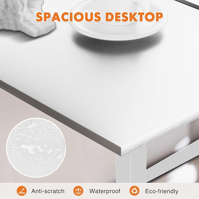 Sweetcrispy Computer Small Desk 32 Inch Office Writing Work Study Student Home Bedroom Table with Metal Frame Wooden Tabletop No Wheels - White Wood