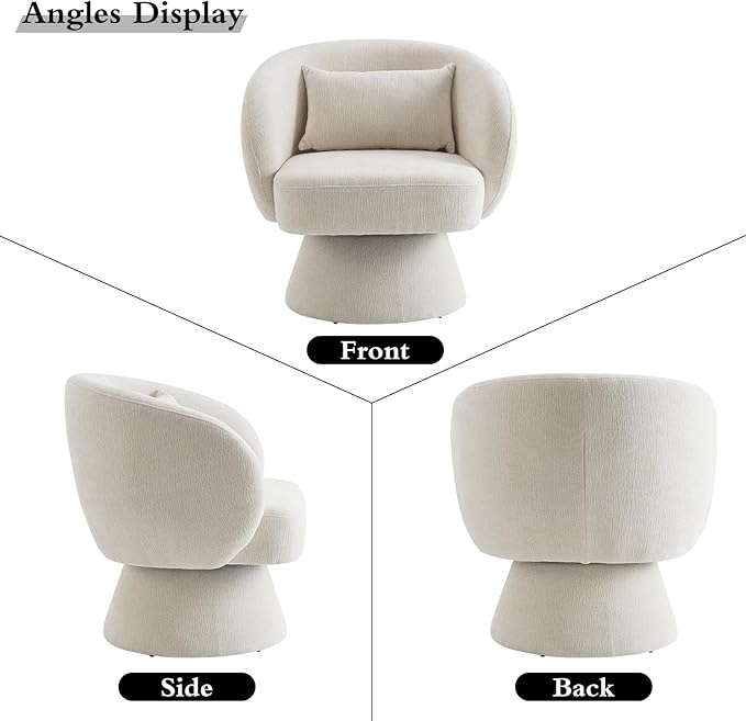 Swivel Accent Chair Sherpa Bucket Chair Velvet Upholstered Armchair 360° Swivel Bucket Shaped Armchair with Pillow and Round Back for Living Room Bedroom Nursery (Beige)