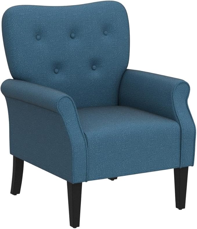 Yaheetech Modern Armchair Mid Century Accent Chair with Sturdy Wood Legs and High Back for Small Space Upholstered Fabric Sofa Club Chair for Living Room/Bedroom/Office Set of 2 Navy Blue