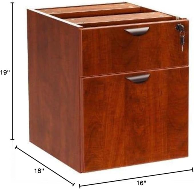 Hanging Pedestal Mahogany Finish Three Quarter Box File Storage Cabinet Mobile Mount Under Desk Organizer Vertical Filing Unit Durable Wood Composite Construction Lockable Drawer Smooth Glide