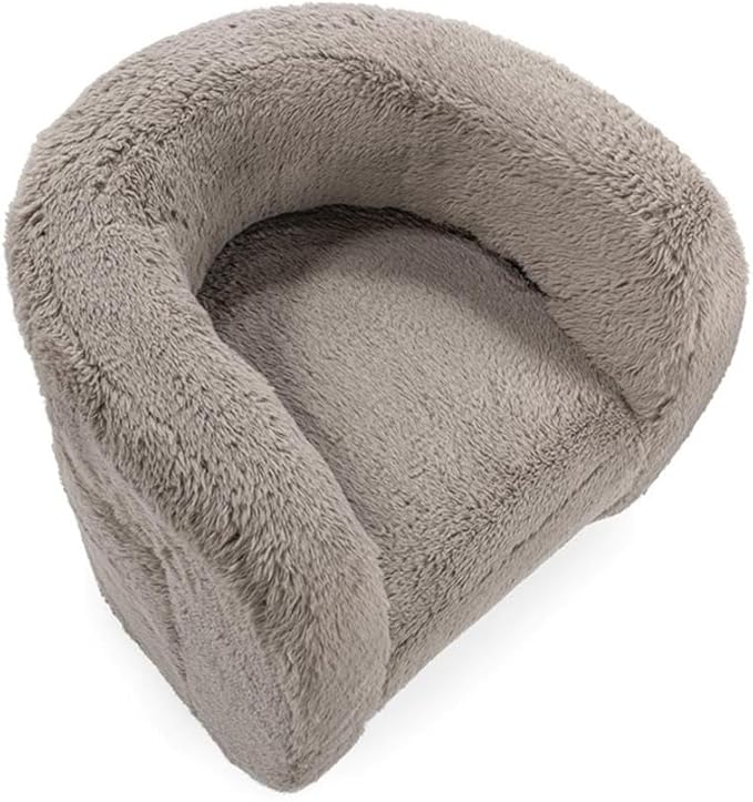 Pemberly Row Plush Faux Fur Polyester Accent Chair Dark Gray Upholstery Barrel Design Foam Cushion 32.5W x 32.5D x 28.5H Pre-Assembled Living Room or Decorative Space Seating