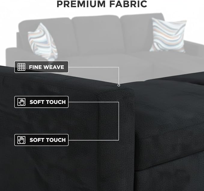 Sectional Sleeper Sofa with Pull Out Bed L Shaped Pull Out Couch with Storage Chaise 3 Seats Convertible Couch Bed for Apartment Living Room Black