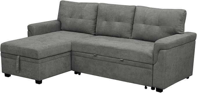 Naomi Home Laura Reversible Sleeper Sectional Sofa Storage Chaise Gray/Velvet