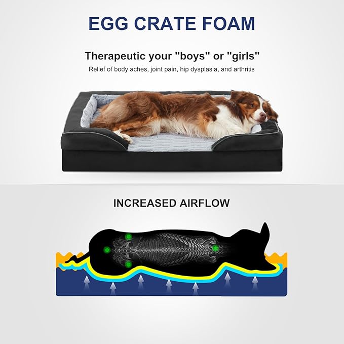 FURTIME Orthopedic Dog Bed for Extra Large Dogs - XL Plus Waterproof Dog Sofa Beds Supportive Foam Pet Couch Bed with Removable Washable Cover Waterproof Lining and Nonskid Bottom Black