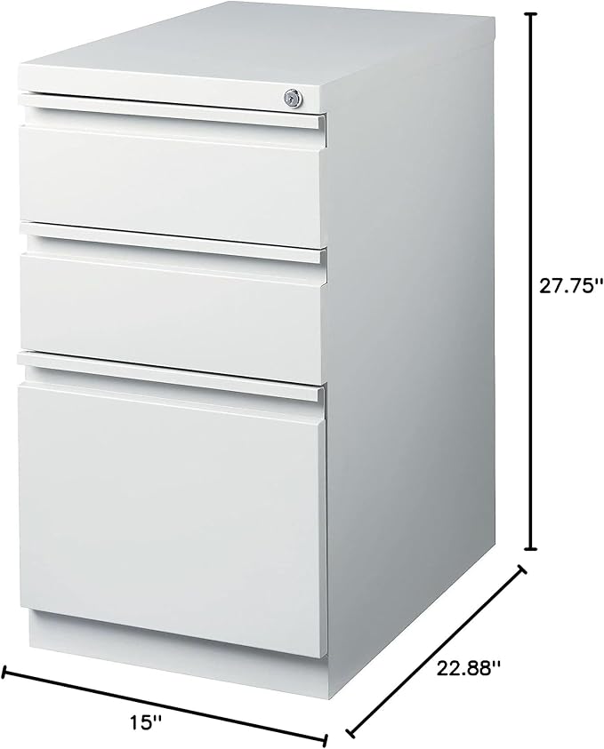 STAPLES 3-Drawer Vertical File Cabinet Letter Size Documents Lockable &amp Mobile 23 D x 15 W x 27.75 H Light Gray