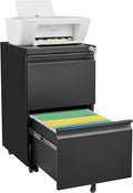Mobile File Cabinet with Lock Office Storage Solution for Legal &amp Letter Size Documents Metal Filing Cabinet with Printer Stand Pre-Assembled Except Casters (Black 2 Drawers)
