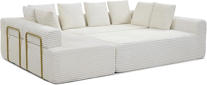 145 inch Modern Sectional Couch for Living Room Oversized Cloud Boneless Couch with Freely Movable Armrest and Fixed-Shape Frame Beige Modular Sofa U Shape Couches | No Assembly Required Free Combi