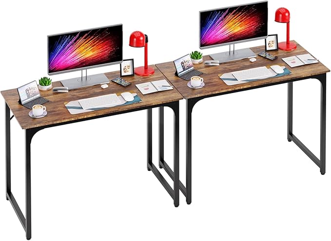 39 Inch Computer Desk Set of 2 Office Desk with Metal Frame Home Office Desk Modern Simple Style for Small Space Home Office Living Room Bedroom Brown