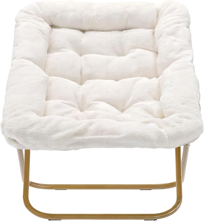 Flash Furniture Archer Saucer Chair with Folding Steel Frame Portable Oversized Saucer Chair for Dorm or Bedroom 28 Ivory Faux Shearling/Soft Gold Frame
