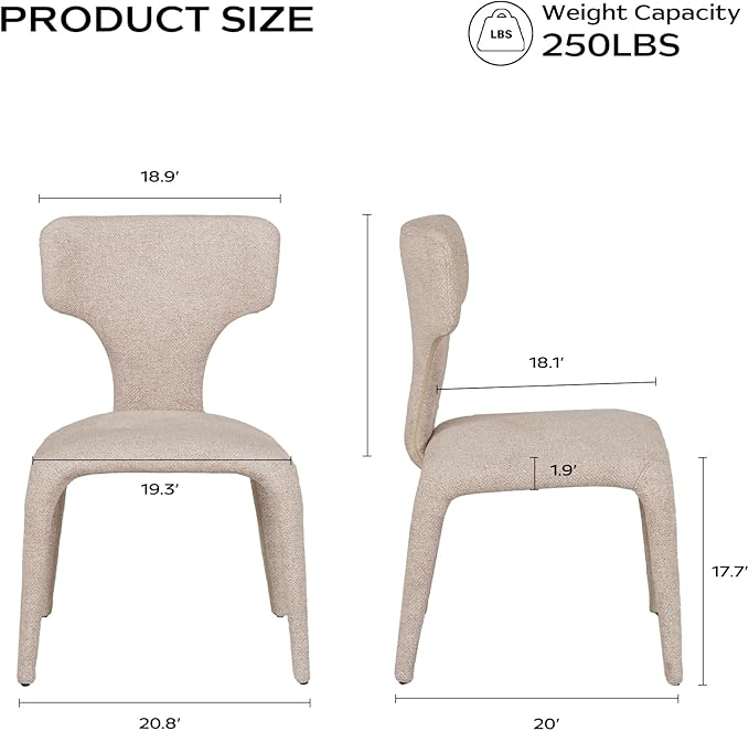 Modern Minimalist Curved Back Accent Chair - Beige Upholstered Armchair Ergonomic Design for Living Room Study Bedroom Cafe