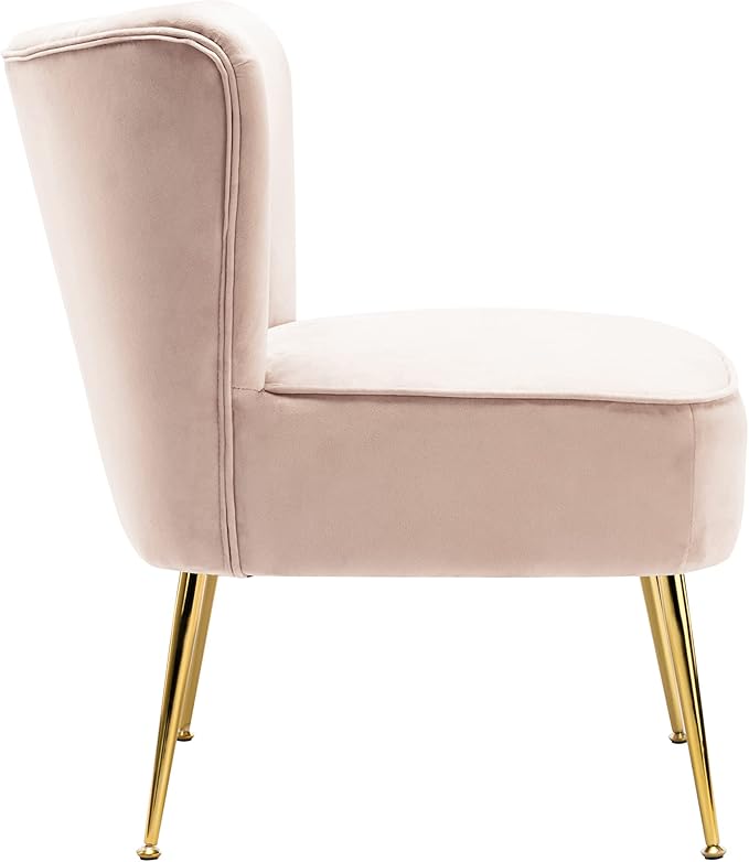 WO Indoor Furniture 22 Wide Tufted Velvet Accent Chair with Gold Metal Leg Rust and Scratch Resistant Premium Quality Seat for Your Den Living Room Bedroom Home (Tan)