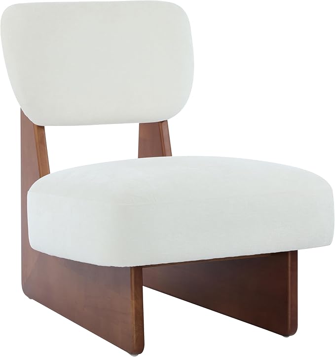 GDFStudio Upholstered Armless Accent Chairs Set of 2 Modern Side Chair Minimalist Leisure Chair with Backrest White Cusion for Living Room Bedroom Reading Room Walnut Slid Wood Base