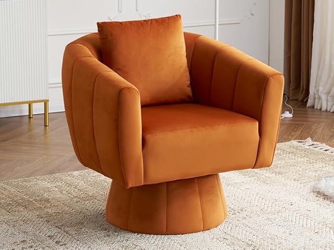 Swivel Accent Chair Set of 2 Modern 360°Swivel Barrel ChairComfy Velvet Fabric Living Room Chair with Fluffy CushionsUpholstered Armchair for Living RoomBedroomLounge (Orange)