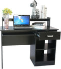 Black Computer Desk with Keyboard Tray Modern Chipboard Computer Desk Home Office Desk Students with 1 Drawer and 2 Shelves Workstation with Storage 43.3 L x 19.69 W x 37.4 H