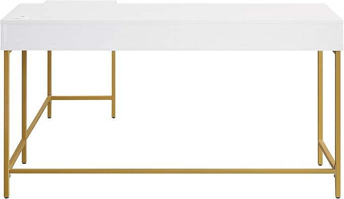 OSP Home Furnishings Modern Life Contemporary L-Shaped Desk with Large Drawer and Built-in Power Charging Port White