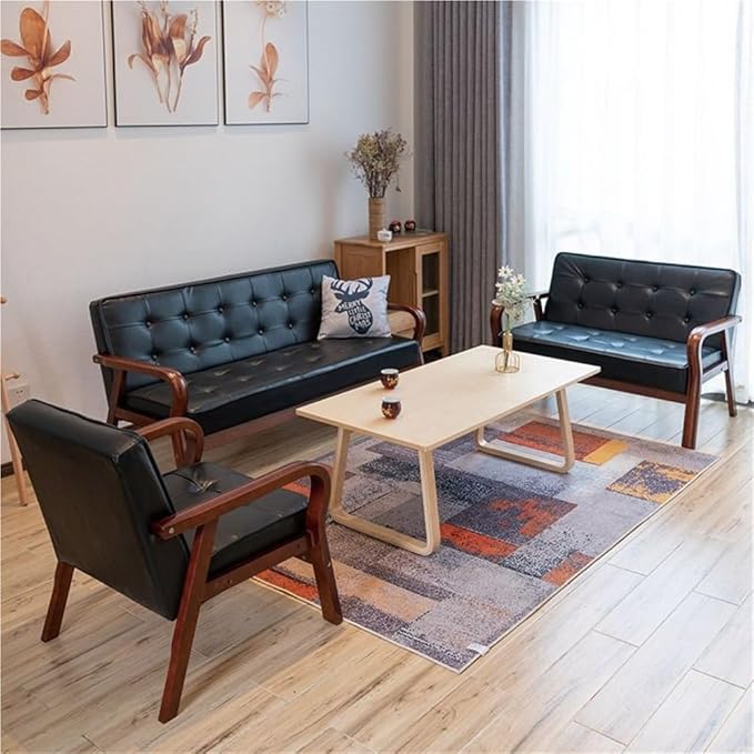 Mid-Century Modern Loveseat Comfy Faux Leather Upholstered Couch Solid Wood Frame Vintage Accent Armchair with High Back for Home Office Waiting Room 45.3''L x 24.4''D x 29.5''H(Brown)