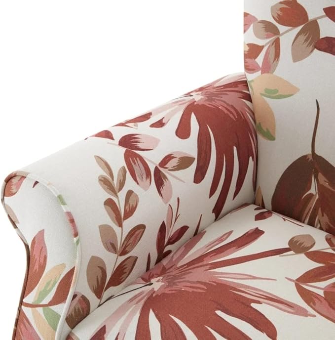 Modern Style Lounge Chair for Living Room | Stylish Wide Armchair Tufted High Backrest with Padded Arms &amp Deeply Thick Cushioned Seat | Durable Wood Manufactured | Aesthetic Look Red Ivory Color