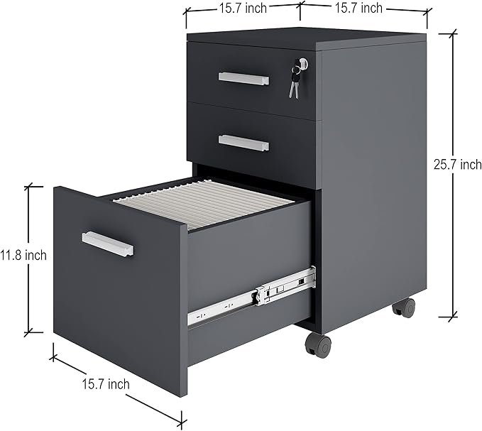 Modern Design Lazio Black File Cabinet Filing Cabinets for Home Office Drawers for Under Desk Locking 3 Drawer Rolling Wood File Cabinet with Lock by Crafts and Comfort