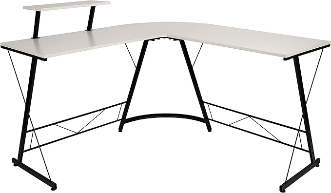 EMMA + OLIVER Home Office Desk - White L-Shaped Computer Desk Gaming Desk Home Office Desk