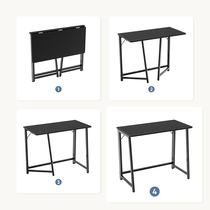 DUMOS 31.5 Inch Folding Desk Foldable Computer Table for Small Spaces Metal Frame Gaming Writing Work Station Mini Home Office Surface Black