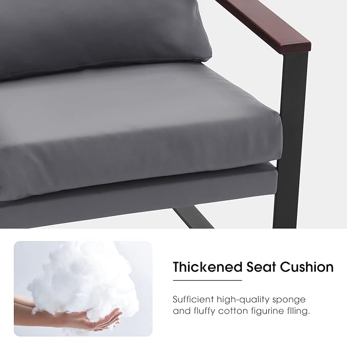 MCombo Modern Accent Chairs Faux Leather Upholstered Living Room Armchairs Waiting Room Guest Chair for Bedroom Office HQ304 (1 Grey)