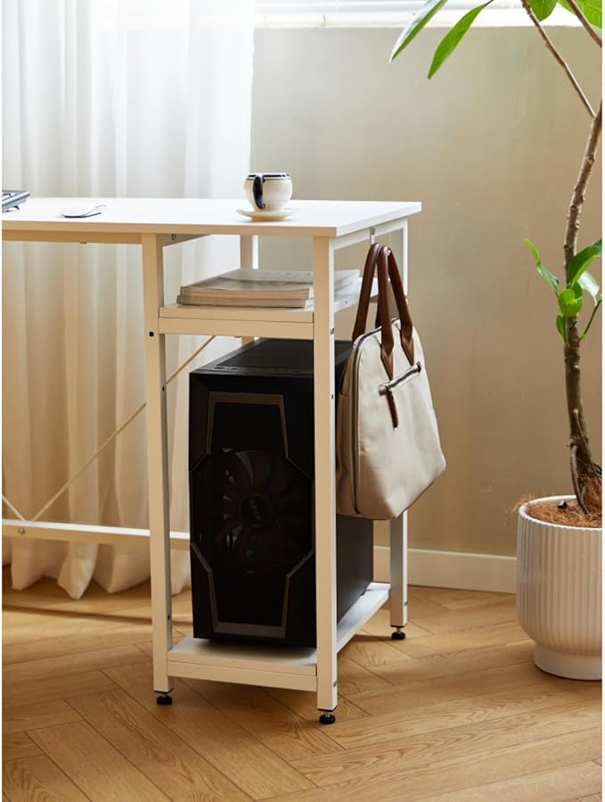94.5 Inch L Shape Home Office Desk Computer Desk Gaming Desk with Storage Shelves Side Bag &amp Padded Stool for Small Space Compact Corner Desk PC Laptop Desk with Metal Frame &amp CPU Stand for