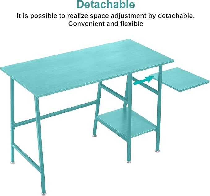 VECELO 43 Inch Computer Desk Writing Study Work Office Table Modern Desk with Shelves Wooden Desk for Home BedroomBlue Desk