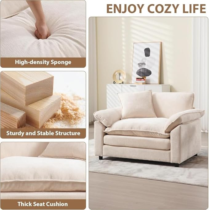 120 Sectional Sofa L-Shape Chenille Fabric with Pillows and Cushion3 Seat Modern Sofa Couch for Living Room Bedroom with 1 OttomanBeige