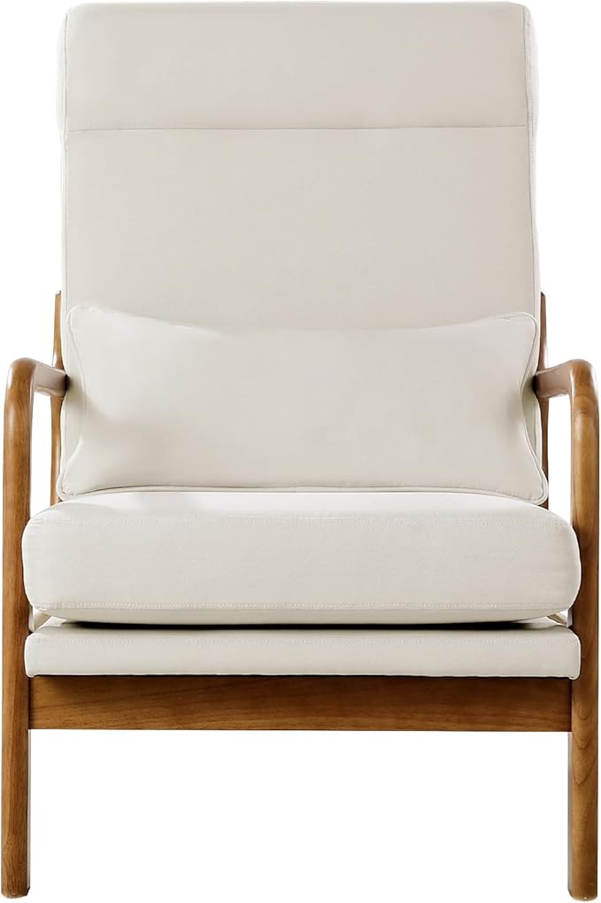 VEVOR Accent Chair High Back Mid Century Modern Armchair with Solid Wood Frame and Non-Slip Legs Upholstered Leisure Chair with Linen Fabric and 5.3 in Thickened Cushion for Living Room Bedroom