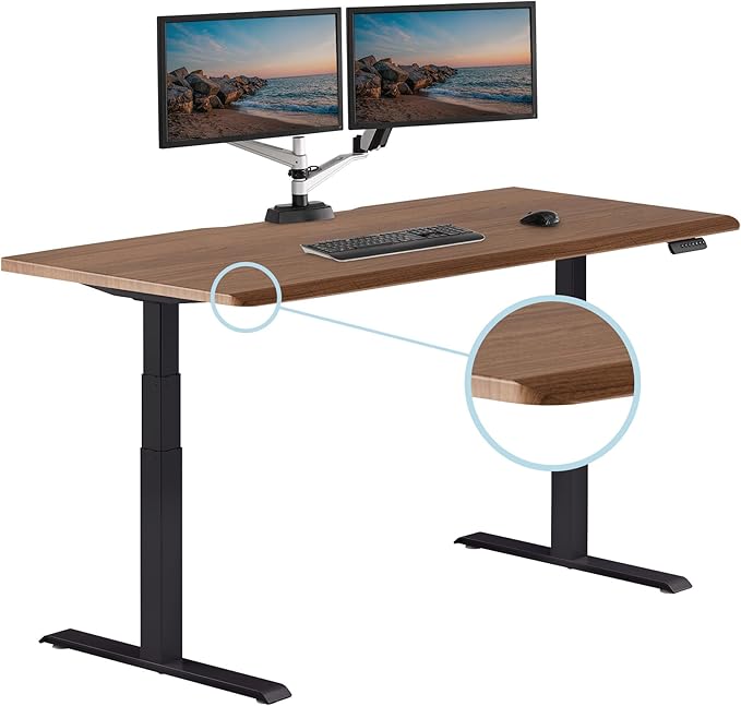 Vari ComfortEdge 72x30 Inch Adjustable Electric Standing Desk – Sit Stand VariDesk with Memory Presets Sloped Edge 180 LB Capacity + Tool-Free Assembly (Walnut/Black)